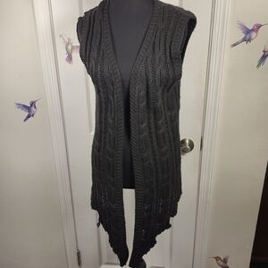 ​NWT Vivid Long Cable Knit Open-Front Sweater Vest Charcoal M Dark Academia